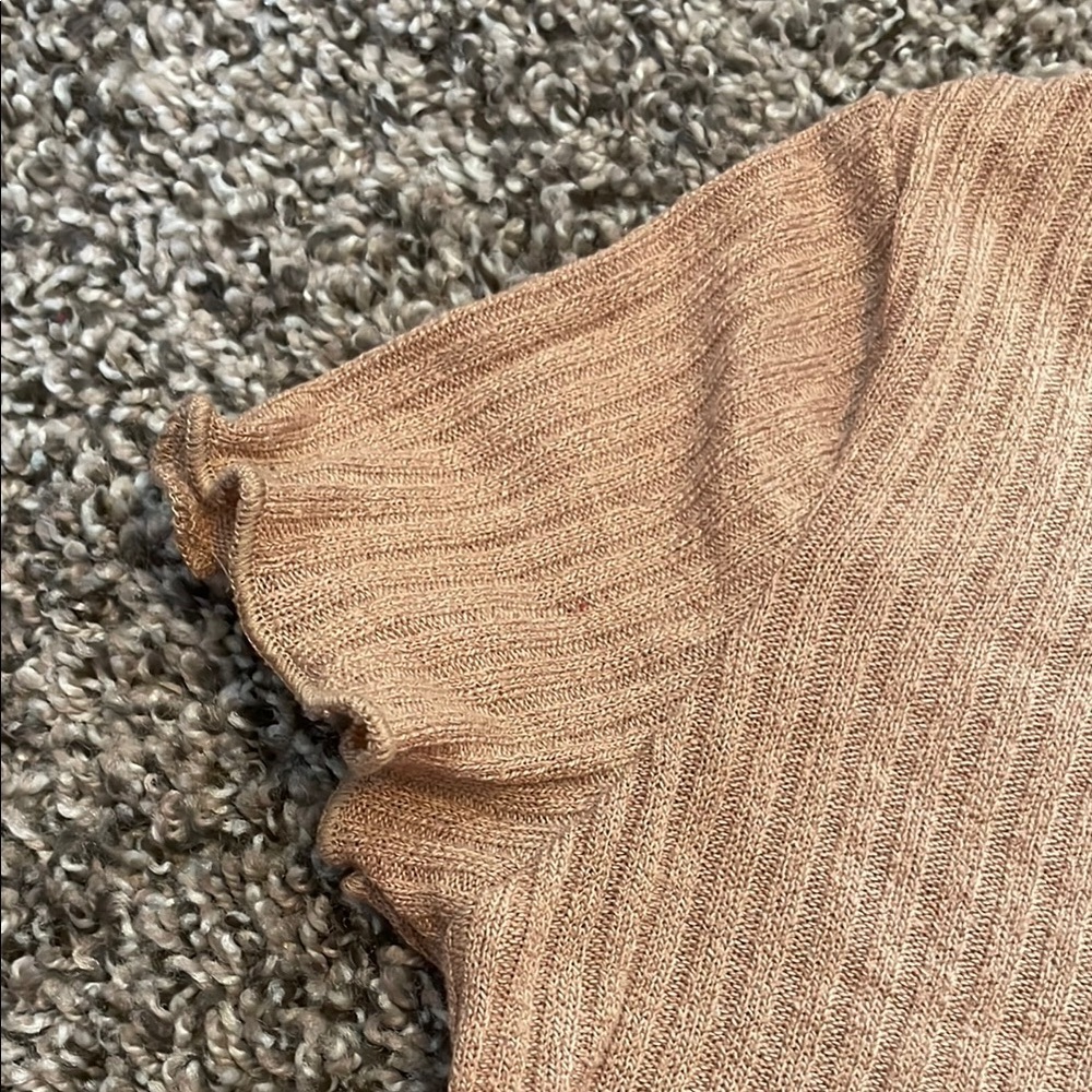 SHEIN Light Brown Ribbed Short Sleeve Top - Picture 5 of 7